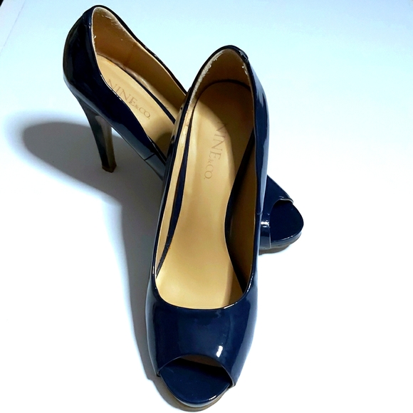 Nine & Co Navy Patent Danee Classic Court Peep Toe - Picture 4 of 8